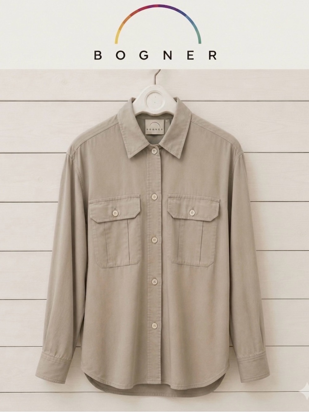 BOGNER Beige Silk Blend Button-Up Blouse Size 10